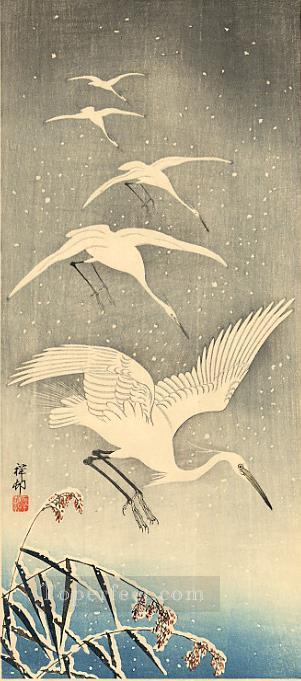 white birds in snow Ohara Koson Japanese Oil Paintings
